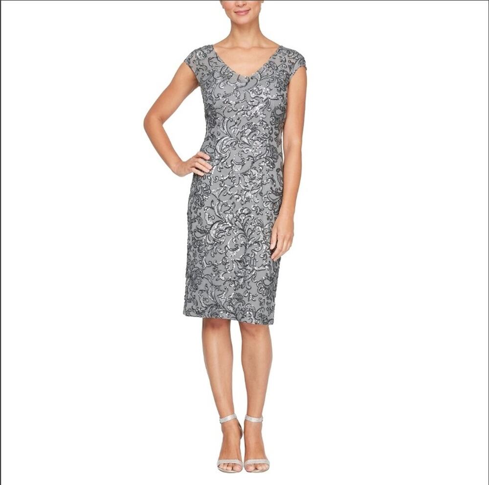 Alex Evenings Women's Knee Length V Neck Cocktail, Mother of The Bride Dress 8